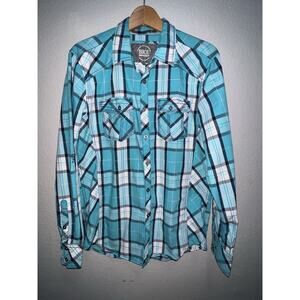 BKE Shirt Men’s L Blue Plaid Standard Fit Long Sleeve Button Up Pocket